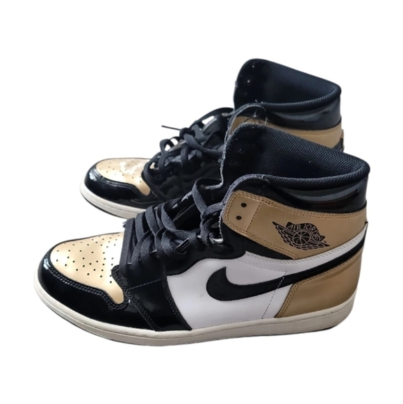 Nike Air Jordan 1Retro High NRG Patent Gold Toe- Black/Gold-White Size 11.5